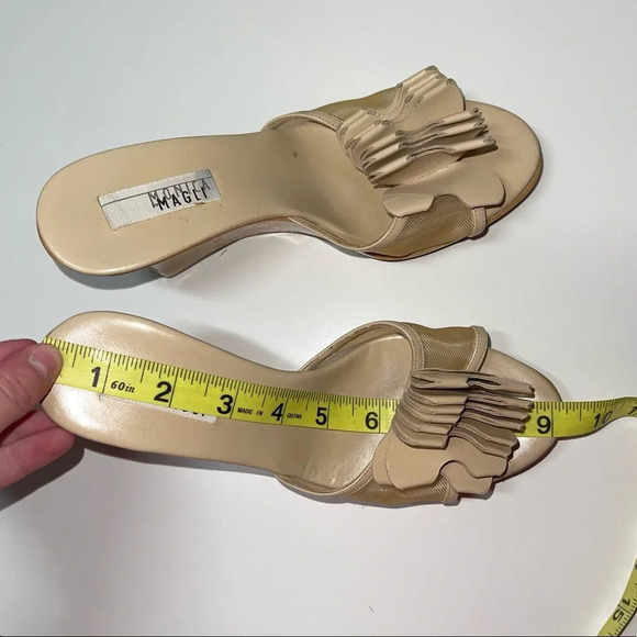 Monica Magli Tan Flutter Mesh Inset Slip-on Wooden Wedged Sandals 6 Women’s - Picture 10 of 12